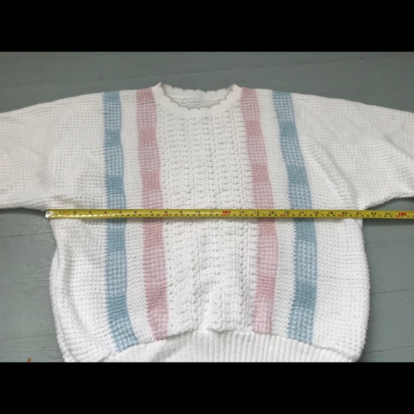 White, pastel pink and blue slouchy knit sweater - Picture 3 of 5
